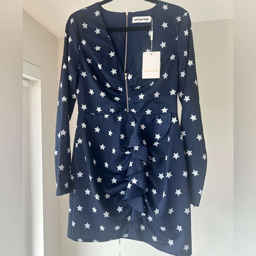 Self Portrait Star Print Zipper Mini Dress NWT - Picture 6 of 11